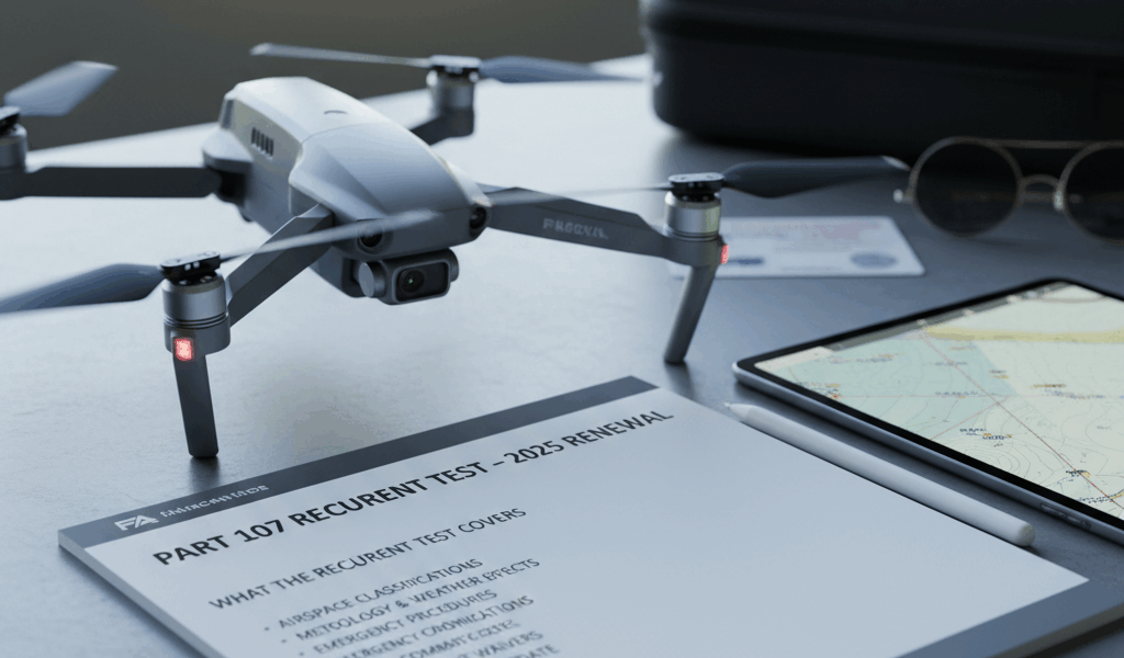 Professional featured image for drone pilot certification article: What the Recurrent Test Covers fo