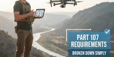Professional featured image for drone pilot article: Part 107 Requirements Broken Down Simply. High