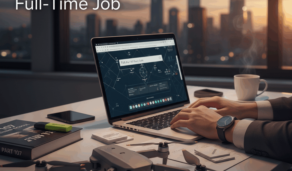 Professional featured image for drone pilot article: How to Study for Part 107 With a Full-Time Job.