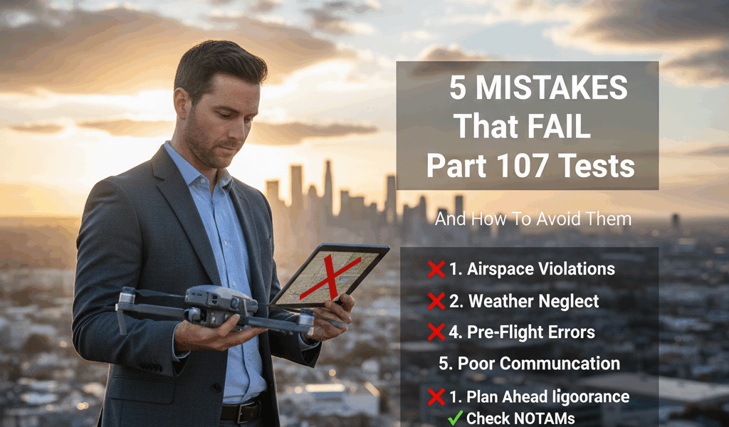 Professional featured image for drone pilot article: 5 Mistakes That Fail Part 107 Tests and How to 