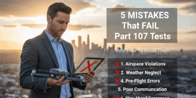 Professional featured image for drone pilot article: 5 Mistakes That Fail Part 107 Tests and How to