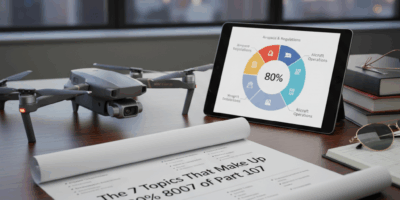 Professional featured image for drone pilot article: The 7 Topics That Make Up 80% of Part 107. High