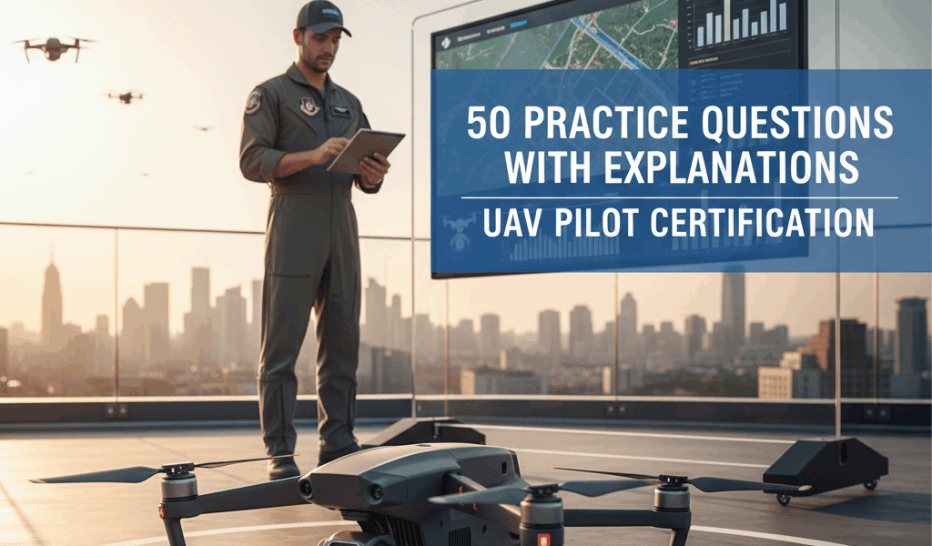 Professional featured image for drone pilot certification article: 50 Practice Questions With Explan