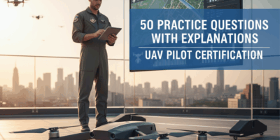 Professional featured image for drone pilot certification article: 50 Practice Questions With Explan