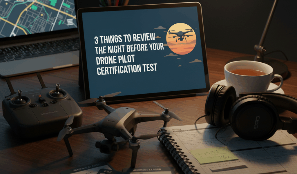 Professional featured image for drone pilot certification article: 3 Things to Review the Night Befo