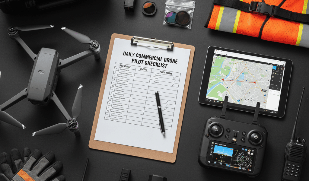 Professional featured image for drone pilot certification article: The Checklist Commercial Drone Pi